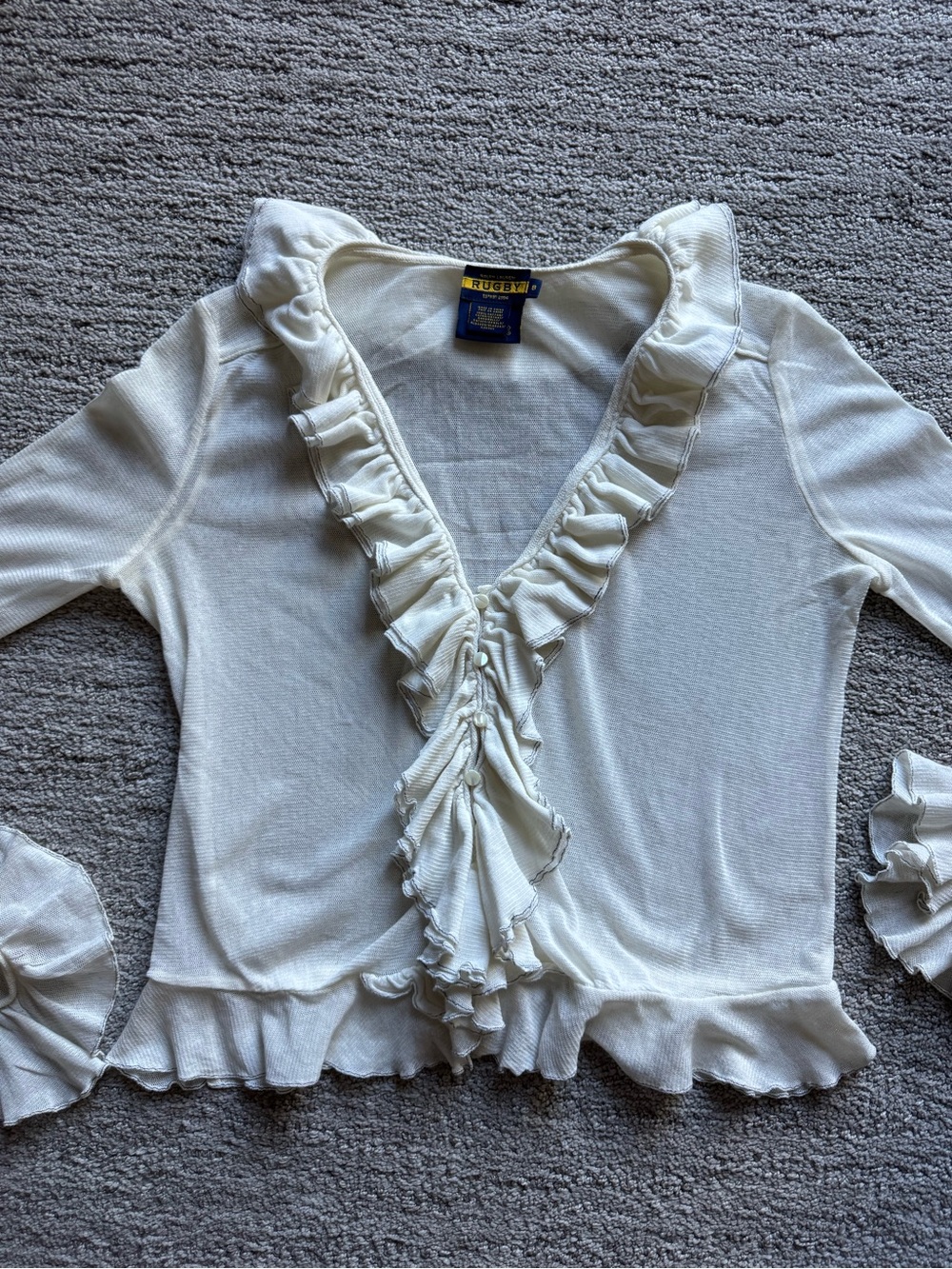 Ralph Lauren Rugby Cream Ruffled Sheer Top - 100% Cotton